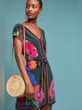 Maeve Anthropologie Brampton 100% silk colorful mini dress